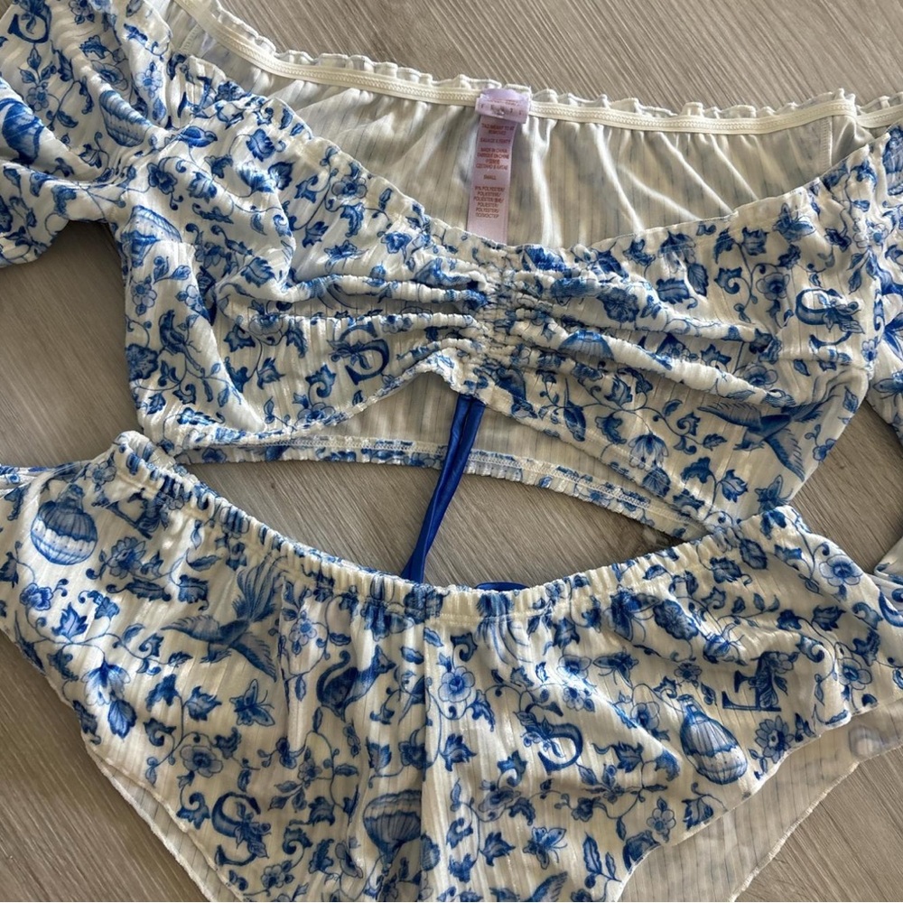 Savage X Fenty | Velvet Top & Panty Set | Blue / White